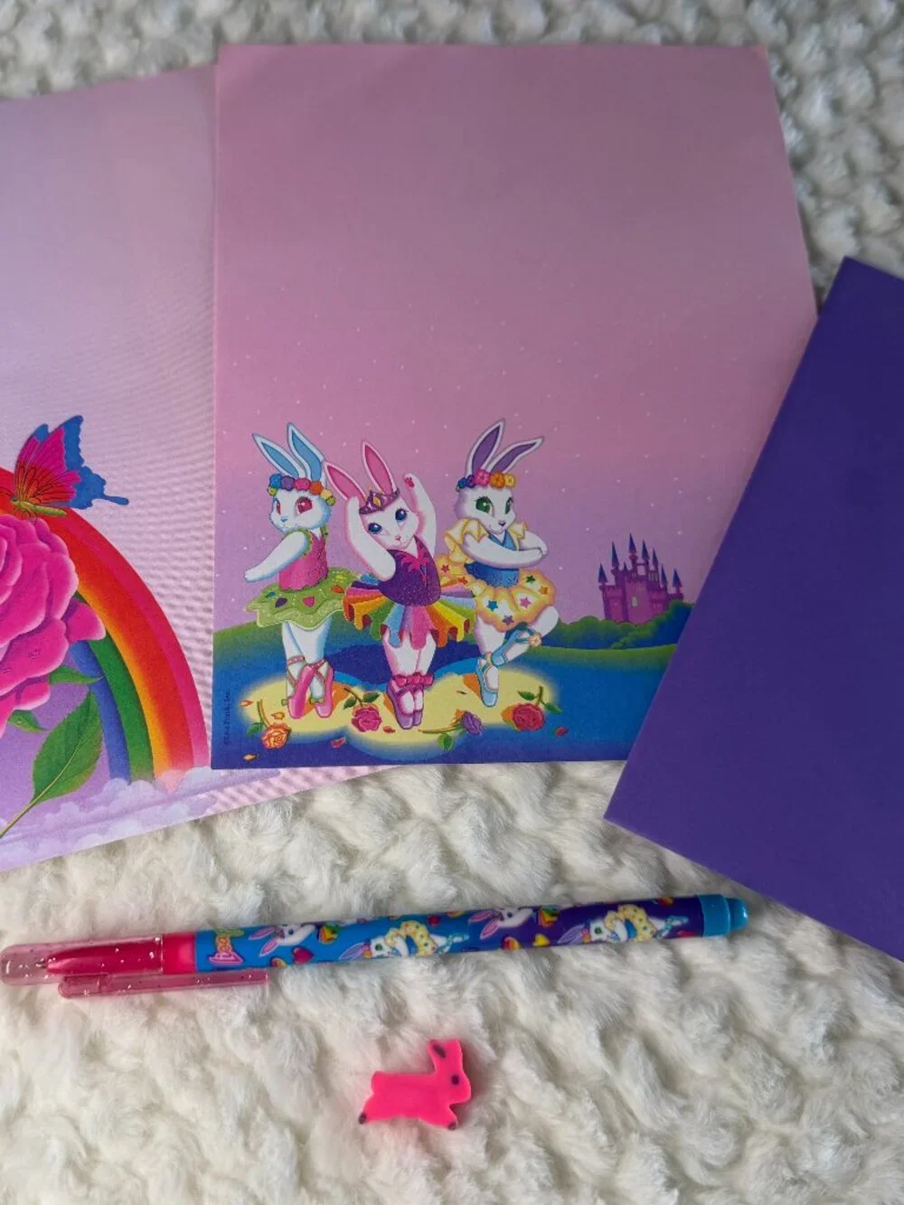 Vintage Lisa Frank Ballerina Bunnies & Rainbow Rose Butterfly Stationary Paper